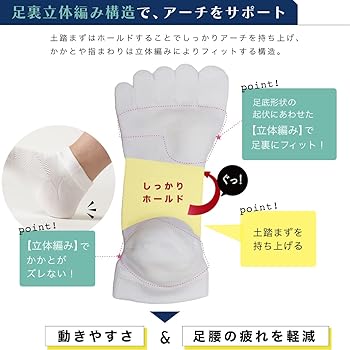 Amazon | 5本指 くるぶし ソックス 足底アーチサポート 外反母趾